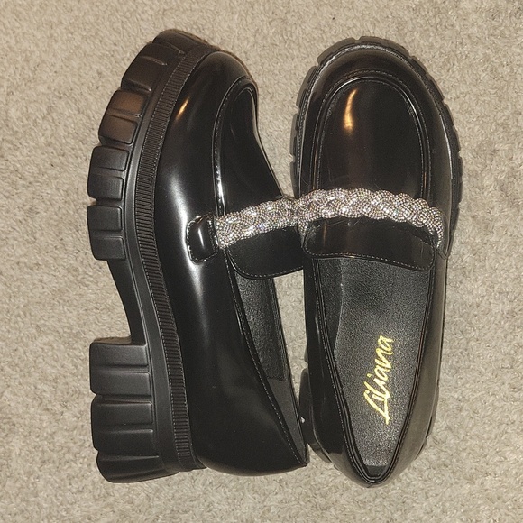 Black platform shoe with Rhinestone braid - Picture 2 of 5